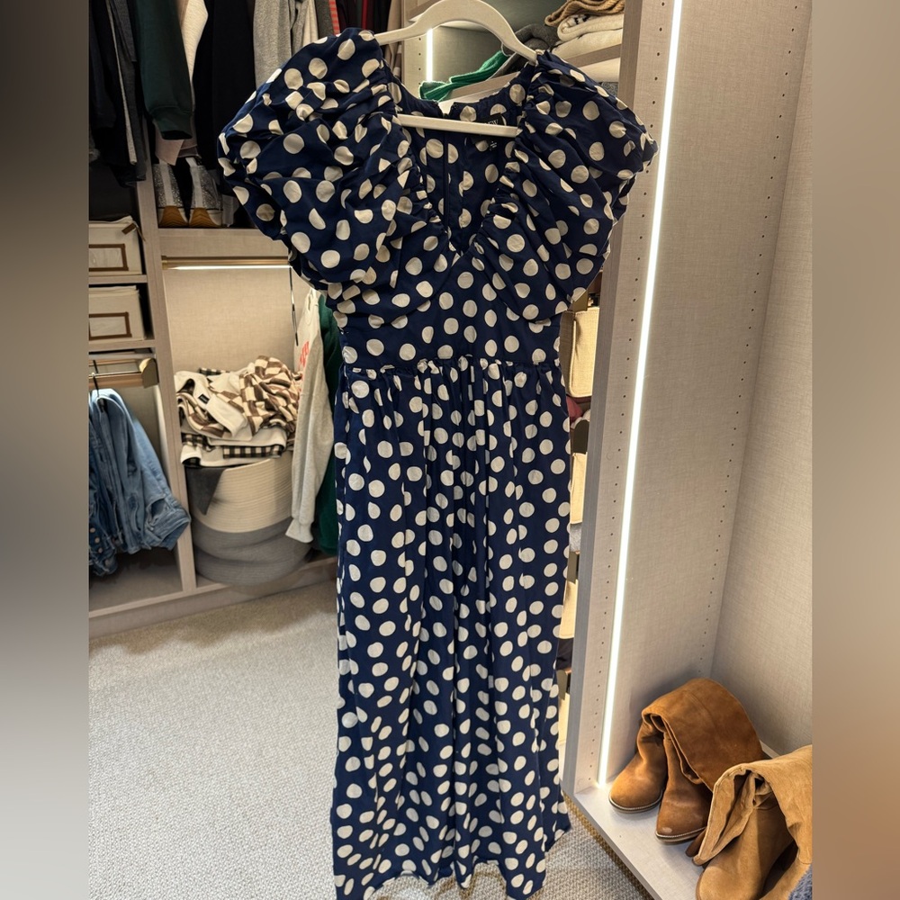 J. Crew Navy and White Polka Dot Maxi Dress